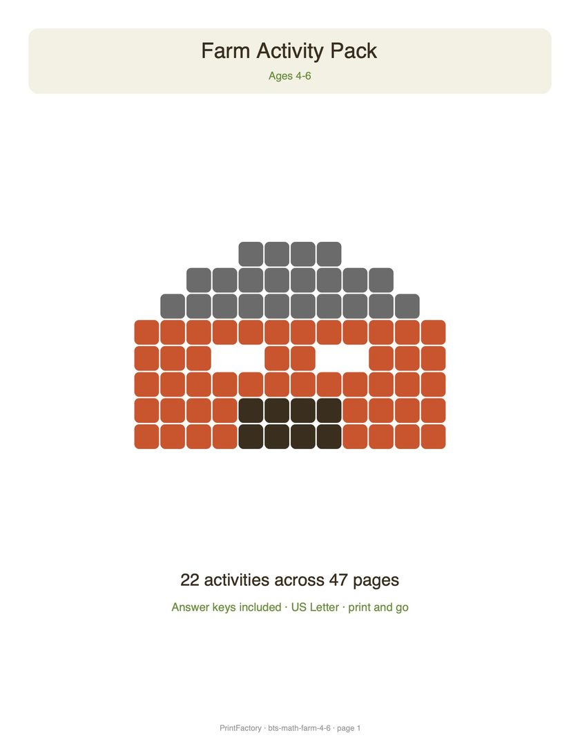 Preview page 1 from the Farm Math Pack, Ages 4-6