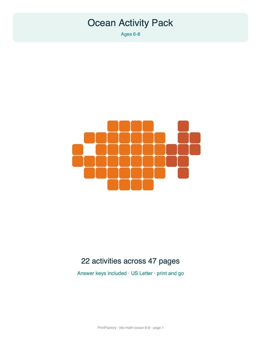 Preview page 1 from the Ocean Math Pack, Ages 6-8