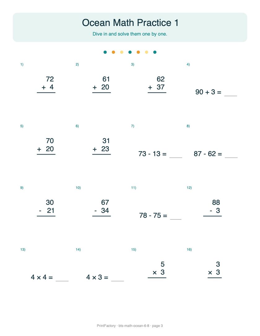 Preview page 2 from the Ocean Math Pack, Ages 6-8