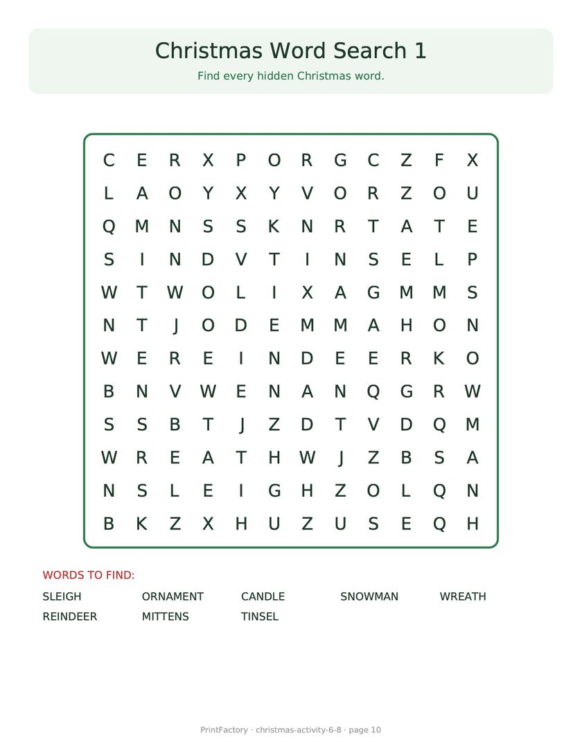 Preview page 3 from the Christmas Activity Pack, Ages 6-8