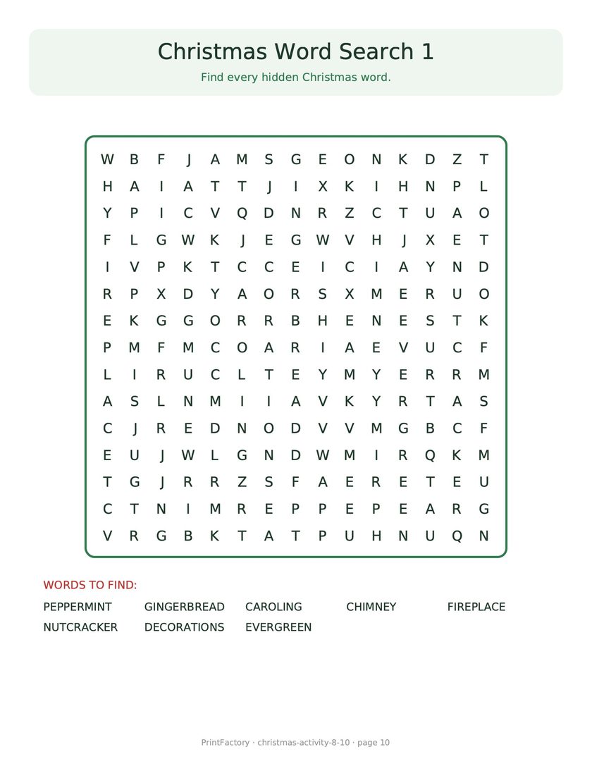 Preview page 3 from the Christmas Activity Pack, Ages 8-10