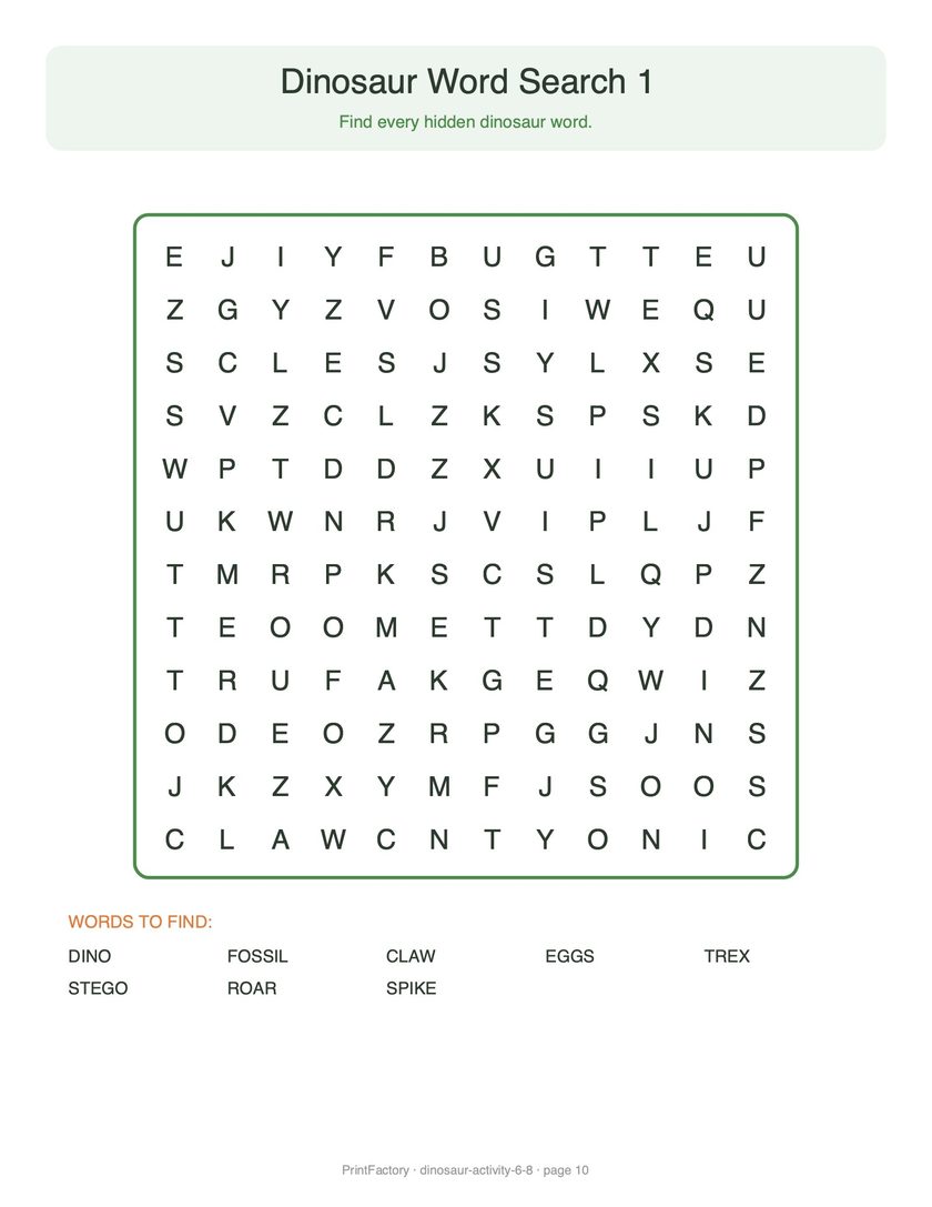 Preview page 3 from the Dinosaur Activity Pack, Ages 6-8