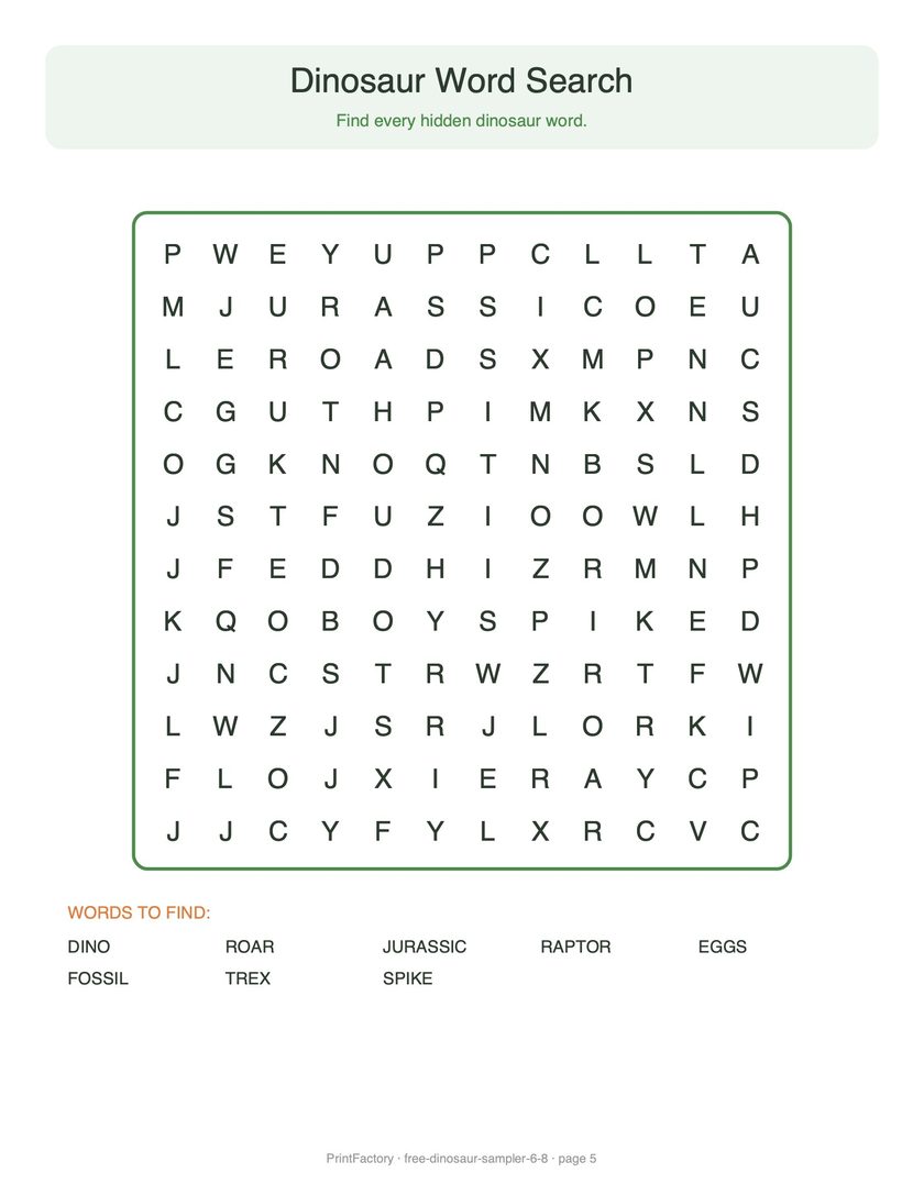 Preview page 3 from the Free Dinosaur Sampler, Ages 6-8