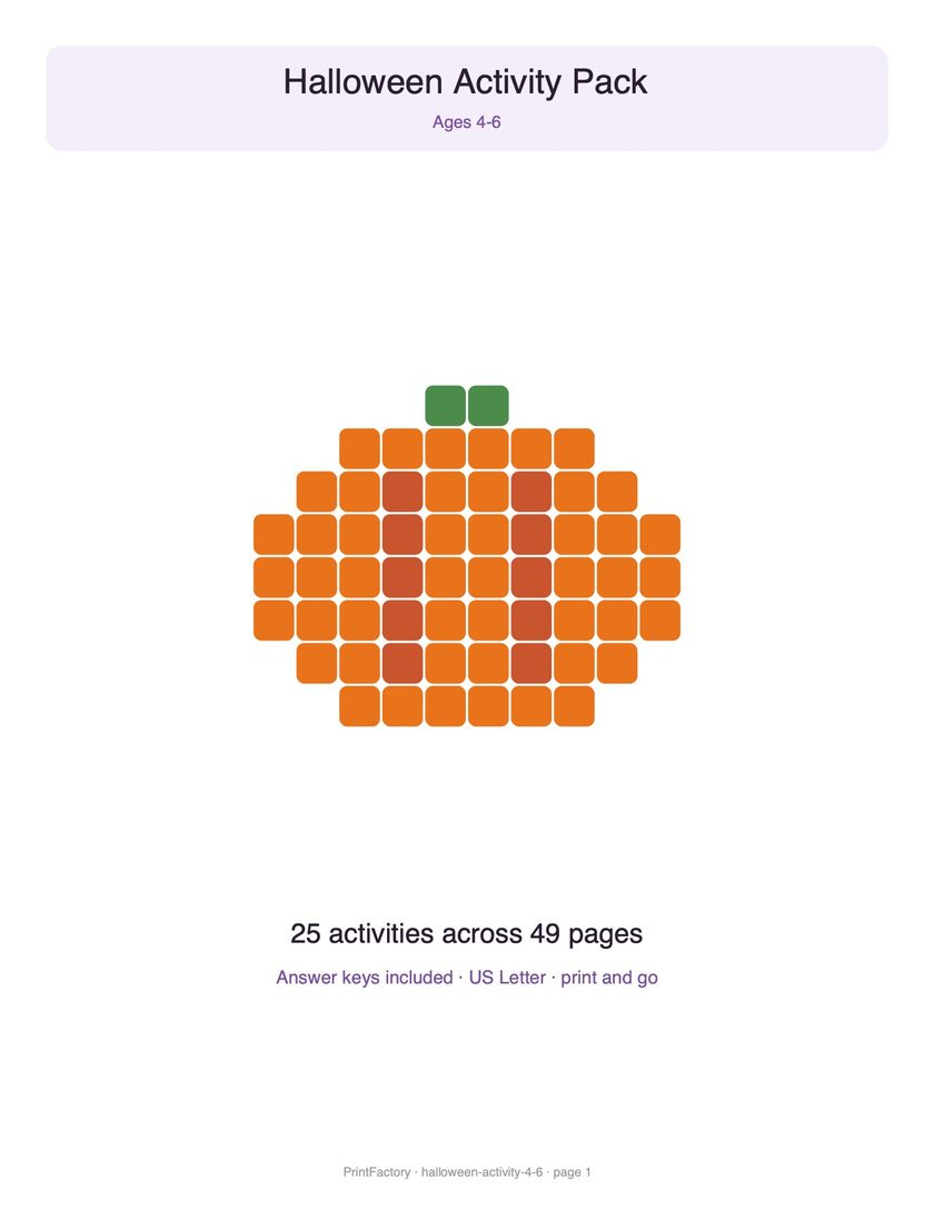 Preview page 1 from the Halloween Activity Pack, Ages 4-6
