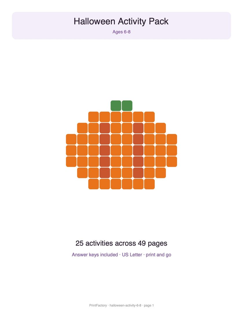 Preview page 1 from the Halloween Activity Pack, Ages 6-8