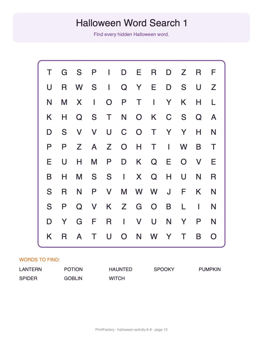 Preview page 3 from the Halloween Activity Pack, Ages 6-8