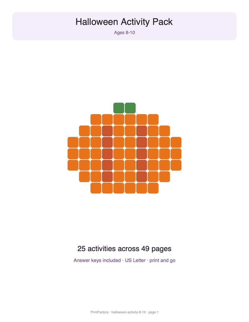 Preview page 1 from the Halloween Activity Pack, Ages 8-10