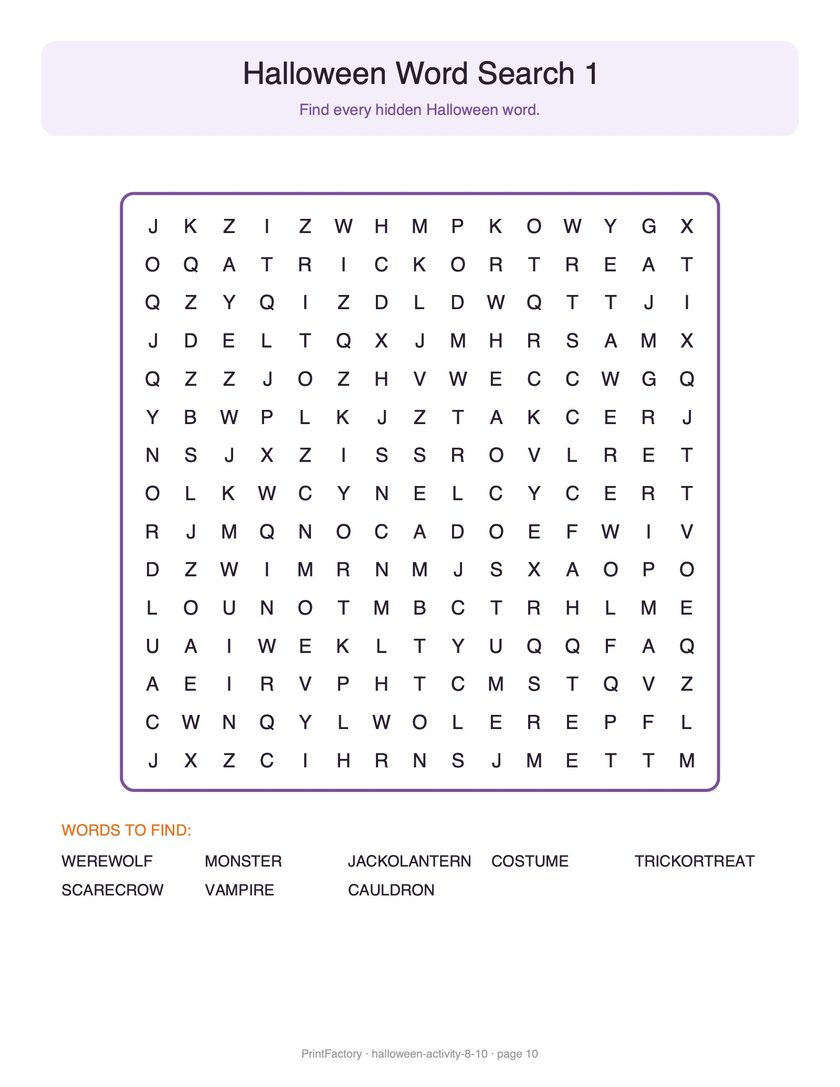 Preview page 3 from the Halloween Activity Pack, Ages 8-10