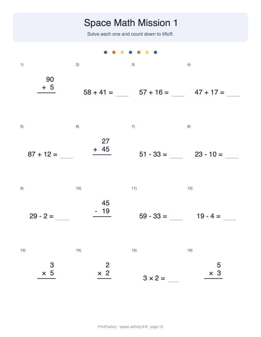 Preview page 4 from the Space Activity Pack, Ages 6-8